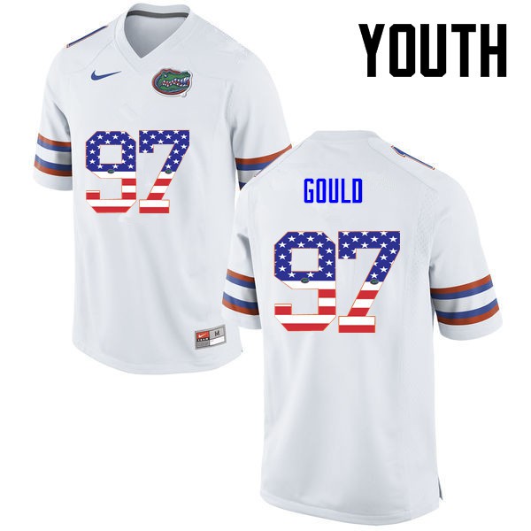 Florida Gators Youth #97 Jon Gould College Football USA Flag Fashion White